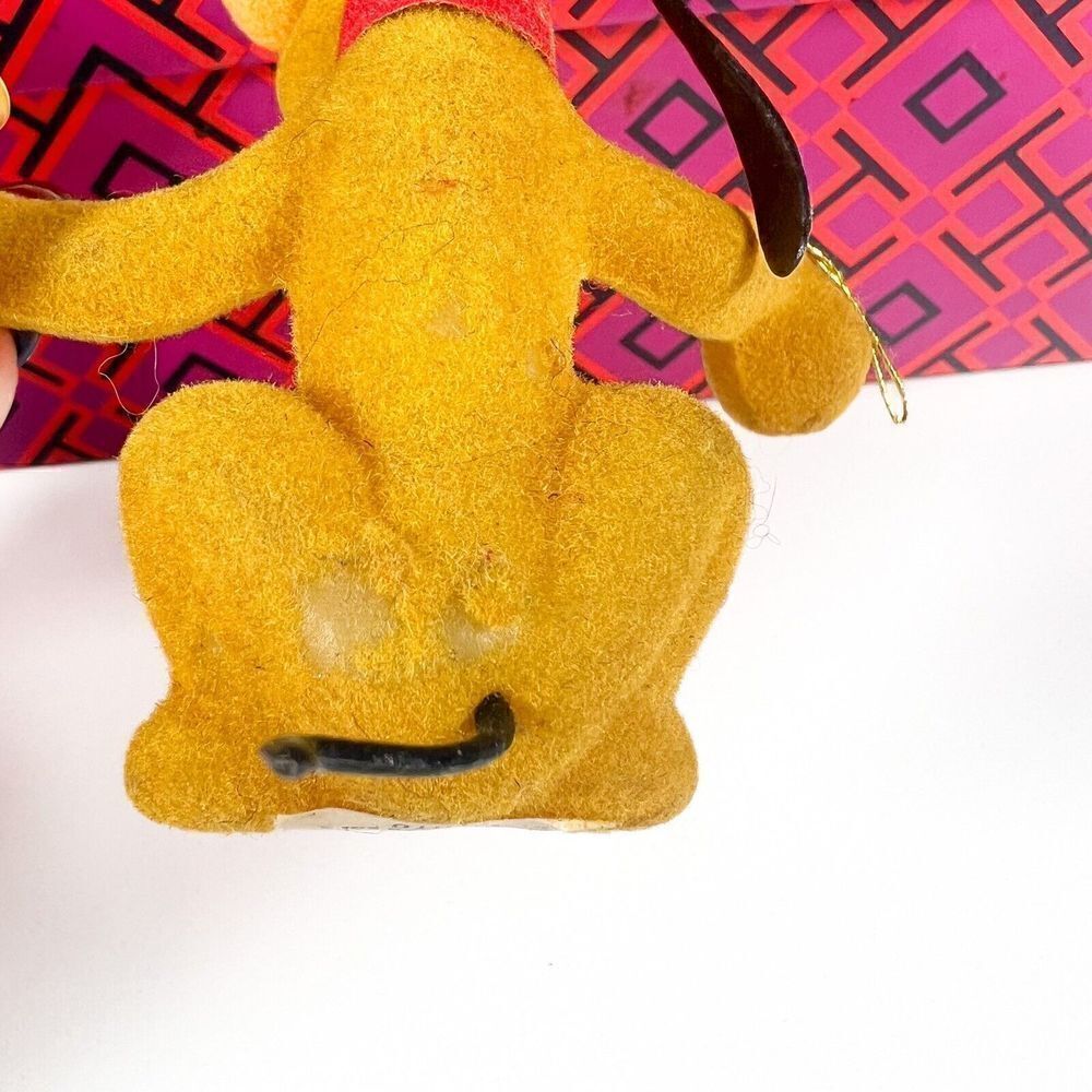 Vintage Flocked Christmas Pluto On Back Feet Walt Disney Productions Hong Kong - Picture 5 of 6